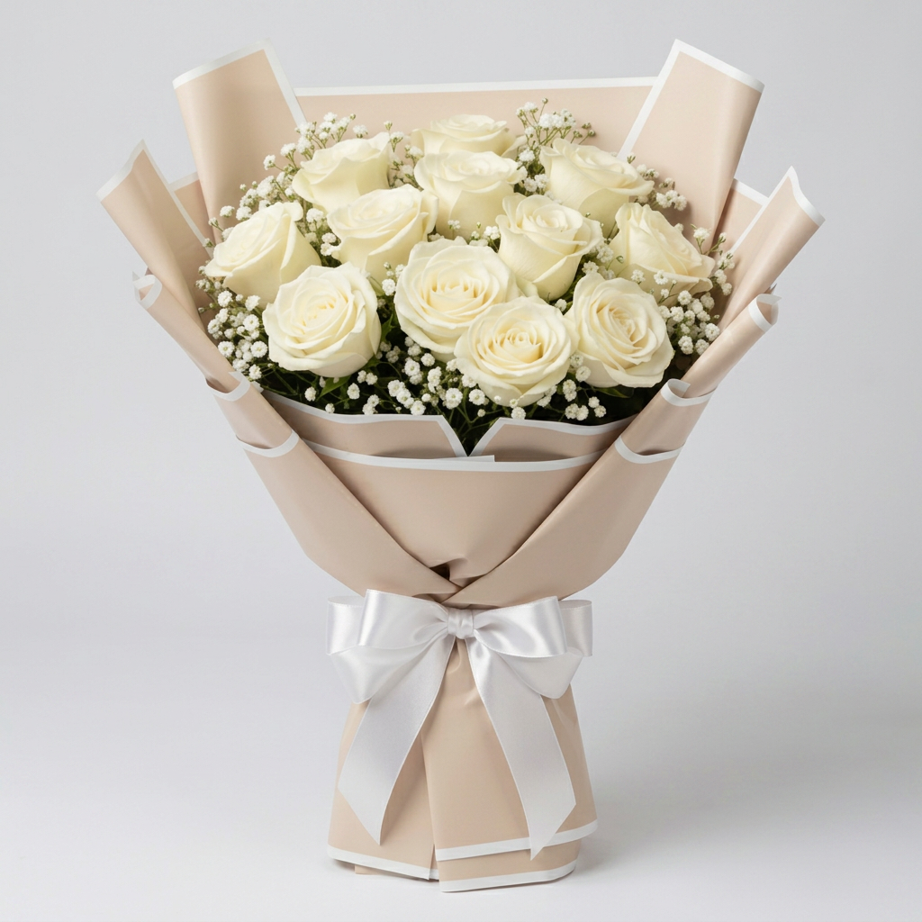 Buquê de 12 Rosas Brancas