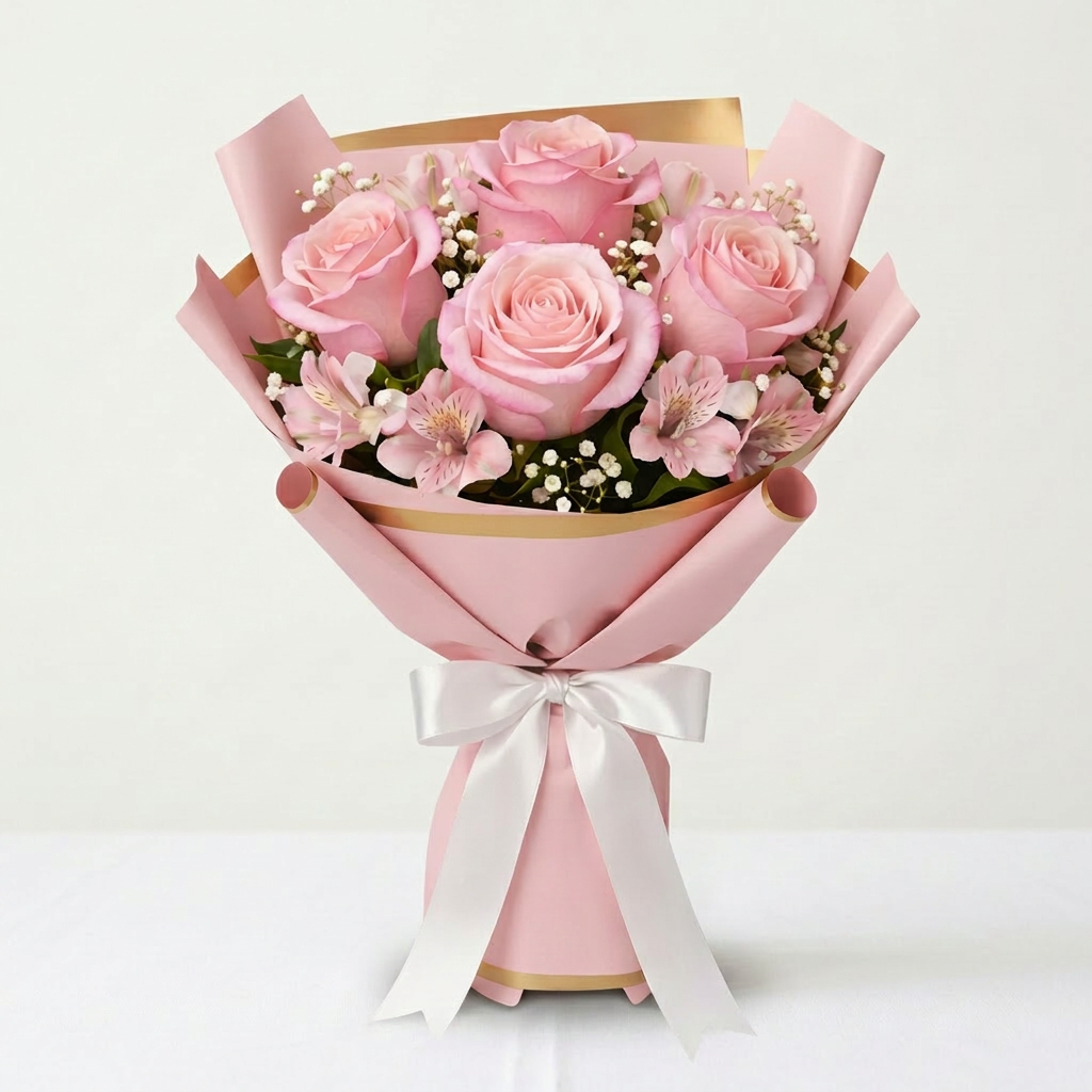 Buquê 4 Rosas Cor de Rosa